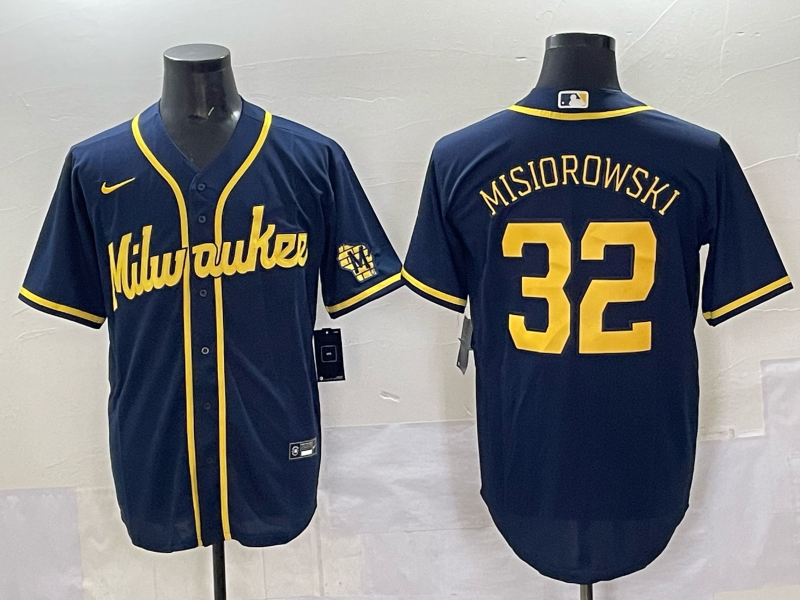 Men 2025 Milwaukee Brewers #32 Misiorowski blue Nike MLB Jersey style 02->milwaukee brewers->MLB Jersey